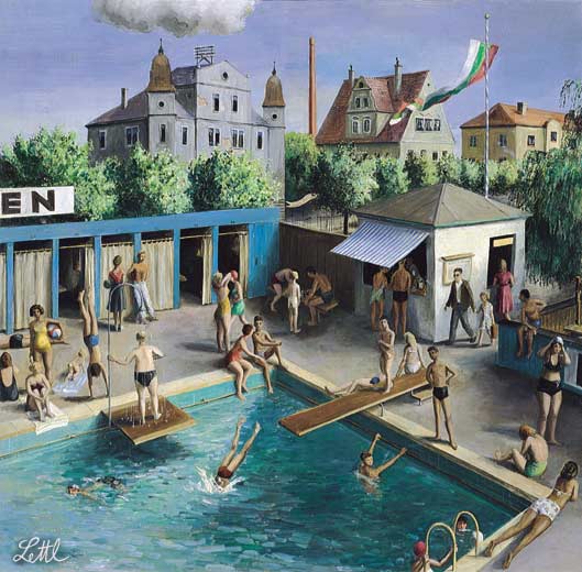 Wolfgang Lettl - Familienbad (Public Swimming Pool) 1950, 56x57 cm