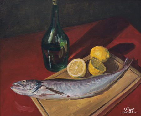 Wolfgang Lettl - Stilleben mit Fisch - 50x60cm