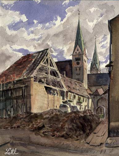 Wolfgang Lettl - Augsburg, Dom von Norden (1945), 48x36 cm