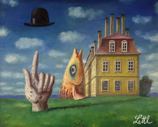 Wolfgang Lettl - Der Hut des Herrn Magritte (1976), 40x51 cm