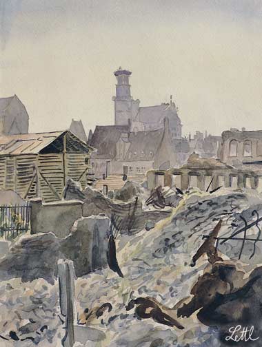 Wolfgang Lettl - Augsburg, Blick vom Fronhof zum Rathaus (1947), 30x22,5 cm