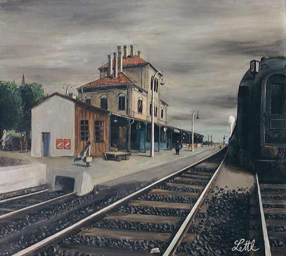 Wolfgang Lettl - Bahnhof (Railroad Station) 1948, 57x64 cm