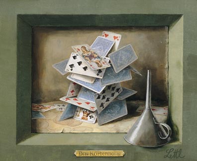Wolfgang Lettl - Das Kartenhaus (House of Cards) 1981, 27,5x33 cm