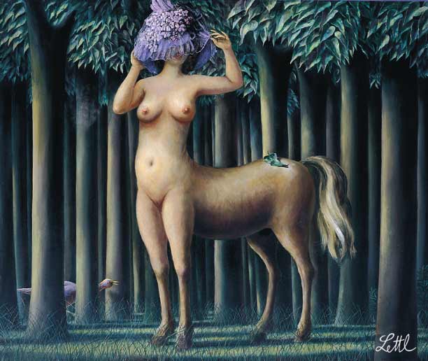 Wolfgang Lettl - Centaurin mit neuem Hut (Centaura with a New Hat) 1977, 77x92,5 cm