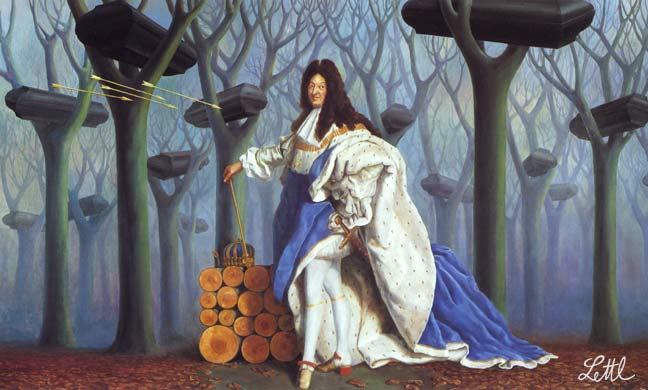 Wolfgang Lettl - Die Ermordung Ludwig XIV. (The Assasination of Louis XIV) 1977, 95x158 cm