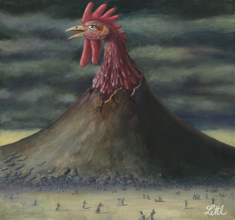 Wolfgang Lettl - 13 Versuche ein Hahn zu werden, Bild 9 (13 Attempts at Becoming a Rooster, Number 9) 1978, 32x34,5 cm