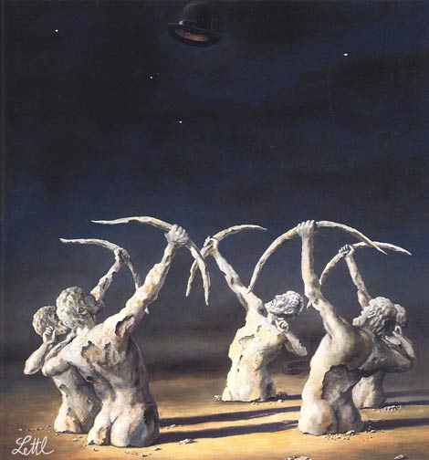 Wolfgang Lettl - Das All läßt grüßen (The Universe Sends Greetings) 1981, 115x110 cm
