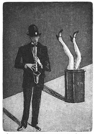 Wolfgang + Florian Lettl - Aquatinta-Radierung - Das Saxophon - 17,5x12,1 cm