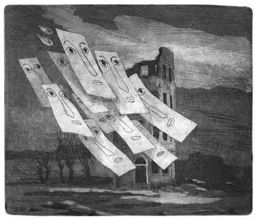 Wolfgang + Florian Lettl - Aquatinta-Radierung - Brandstifterserie 1, 17,5x21 cm